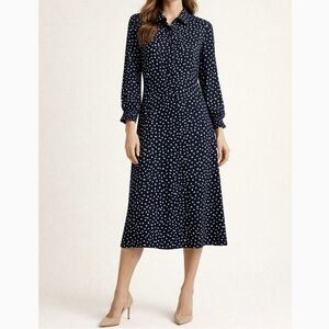 Chicos Black and White Polka Dot Midi Shirtdress - Size 8
